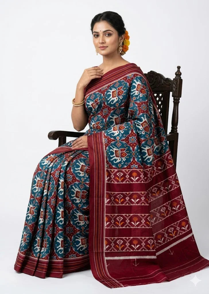 Authentic Patan Patola Silk Saree with Elephant Motifs - pochampallysarees.com