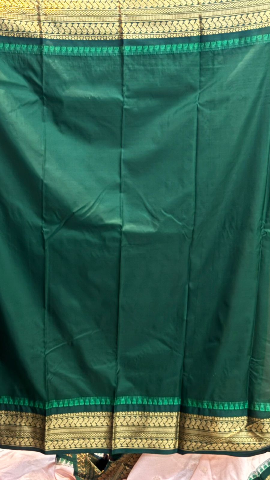 Authentic Soft Pink Checkered Gadwal Silk Saree with Rich Deep Green Border