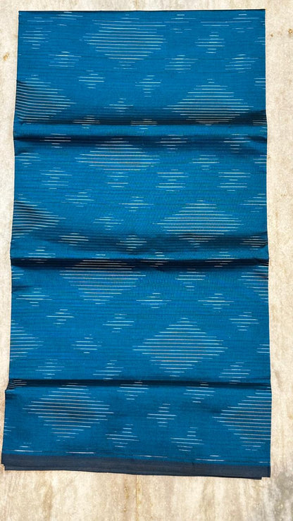 Authentic Pochampally Ikkat Poly-Cotton Unstitched 3-Piece Suit Set – Blue &amp; Olive-Yellow