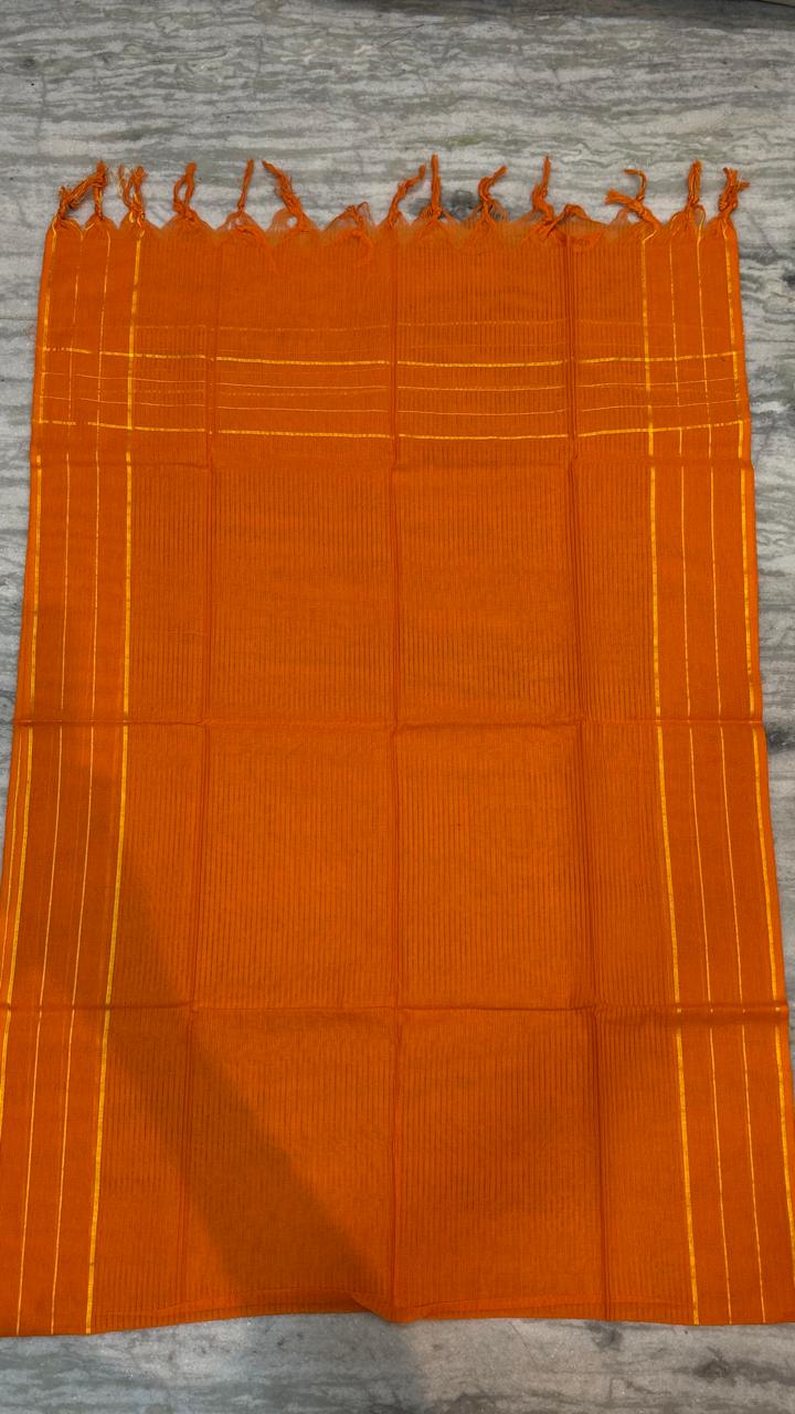 Pure Handloom Ikat Purple and Orange Unstitched Suit Set