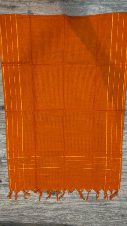 Pure Handloom Ikat Purple and Orange Unstitched Suit Set