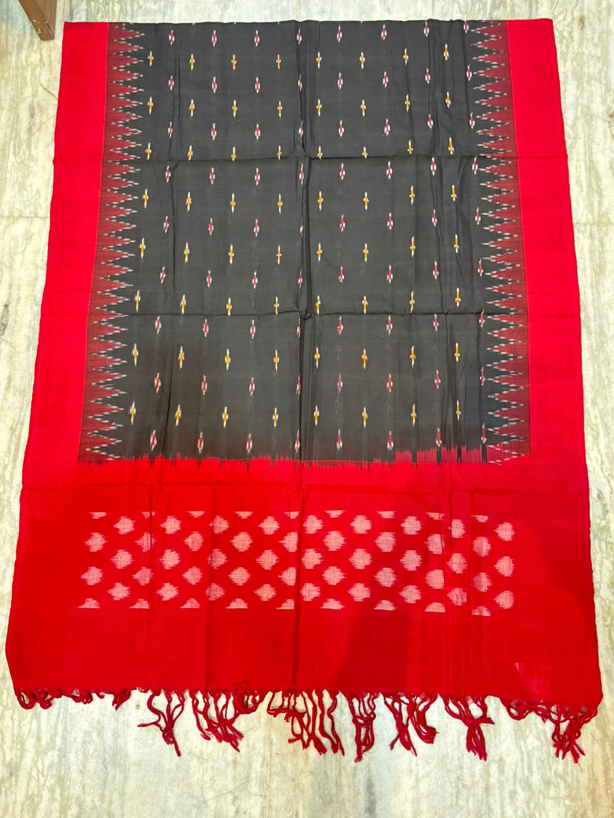 DOUBLE IKAT BLACK WITH RED COLOR DRESS MATERIAL-B5