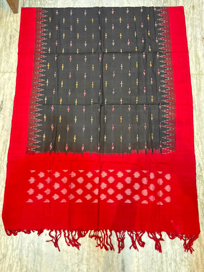 DOUBLE IKAT BLACK WITH RED COLOR DRESS MATERIAL-B5
