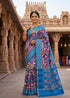 Royal Blue & Maroon Patola-Inspired Ikat Silk Saree with Traditional Elephant Motifs - pochampallysarees.com