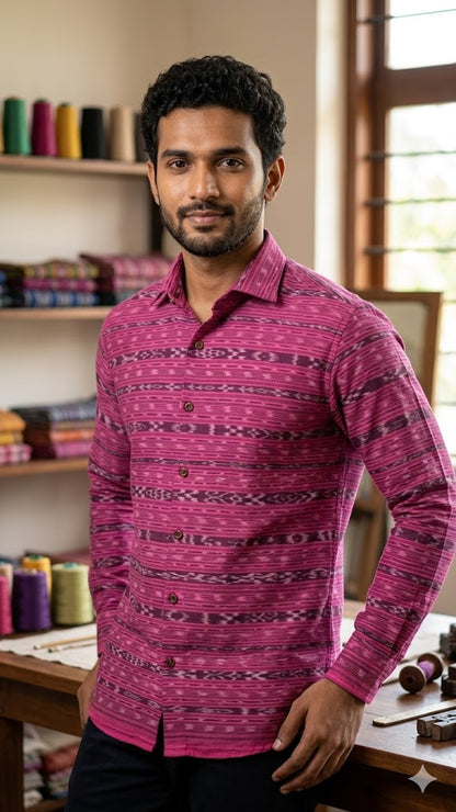Premium Pink Sambalpuri Ikat Unstitched Handloom Fabric - pochampallysarees.com