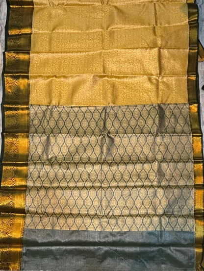 Dharmavaram Pattu Silk Saree – Yellow With Gray