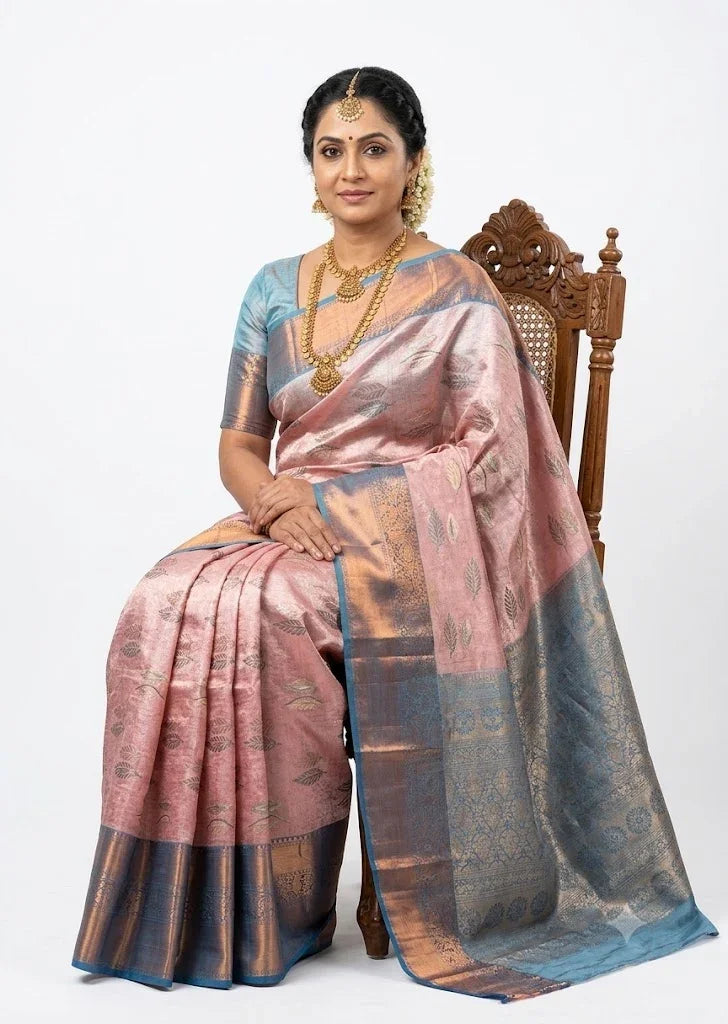 Dharmavaram Pattu Silk Saree Light Pink & Light Blue - pochampallysarees.com