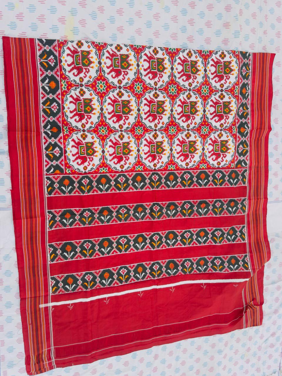 Red Patola Silk Saree with Elephant Motifs | Buy Traditional Indian Ikat Sarees Online - pochampallysarees.com