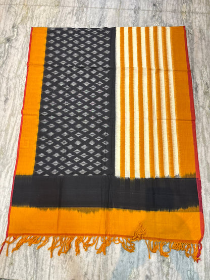 DOUBLE IKAT COTTON BLACK WITH YELLOW COLOR DRESS MATERIAL - C48