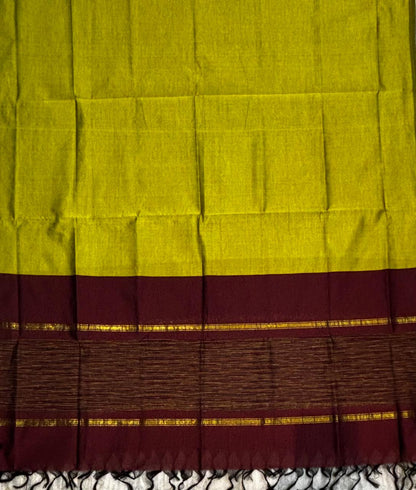 Deep Purple &amp; Olive Ikkat Border Poly-Cotton Kurta Set with Contrast Dupatta