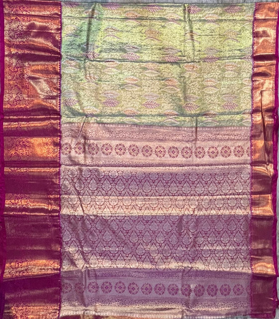 Dharmavaram Pattu Silk Saree Light Green With Purple Sari