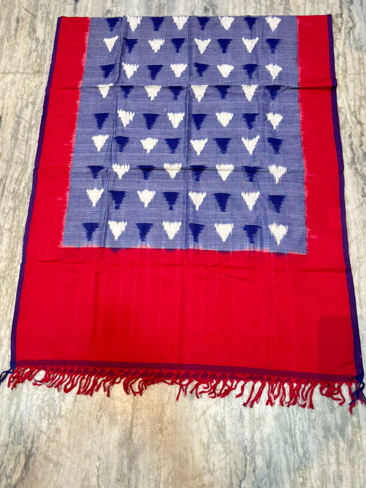 POCHAMPALLY IKKAT COTTON BLUE WITH RED COLOR SUITE - C36