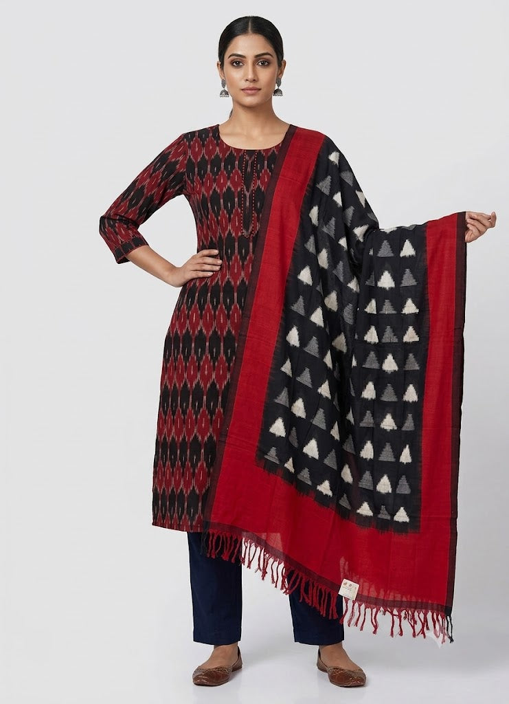 DOUBLE IKAT RED AND BLACK COLOR DRESS MATERIAL-B30