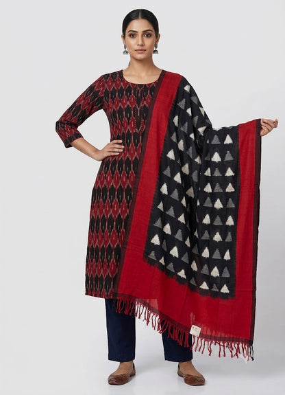 DOUBLE IKAT RED AND BLACK COLOR DRESS MATERIAL-B30