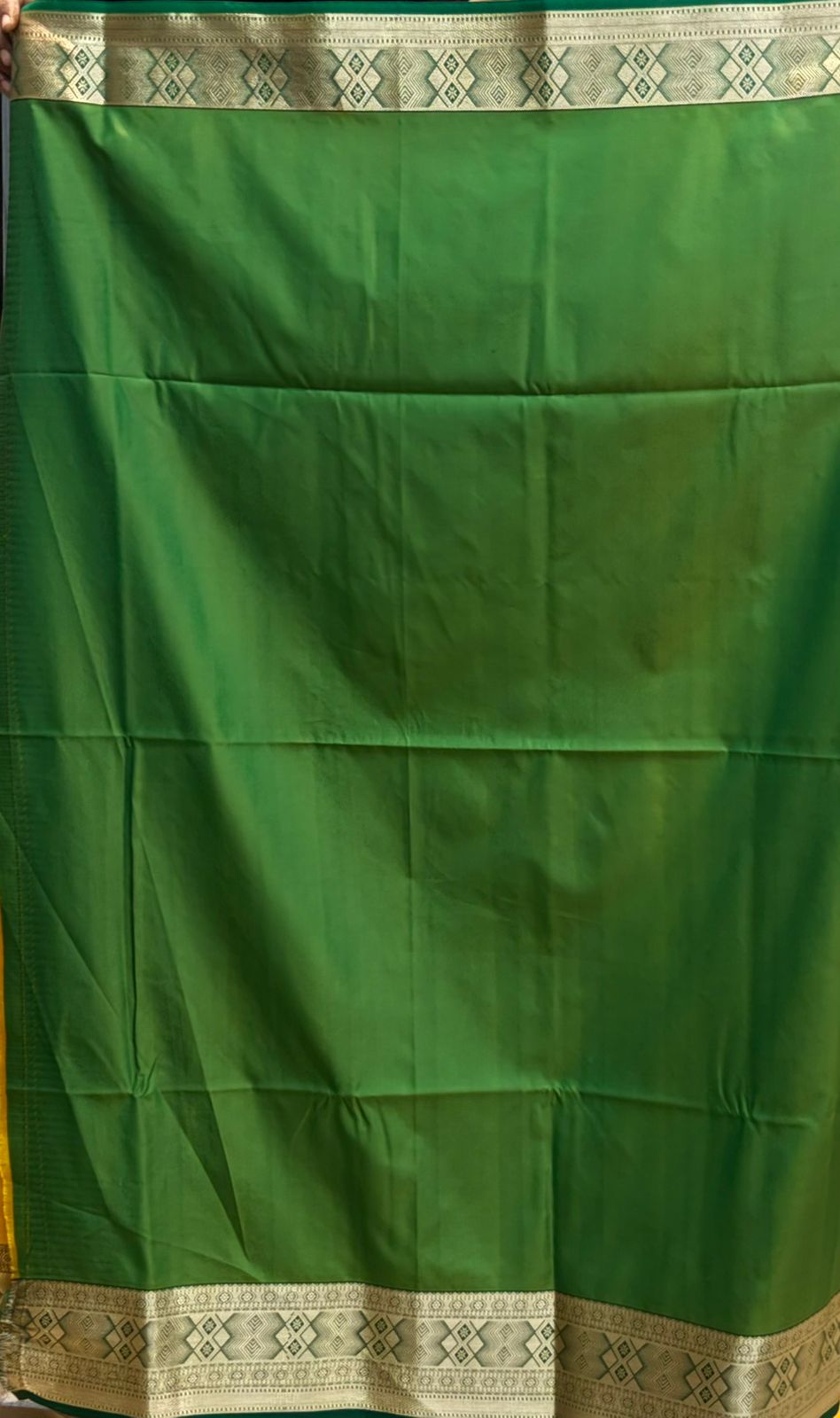 Dharmavaram Pattu Traditional South Indian Handloom Silk Saree in Mustard Yellow and Emerald Green Weave