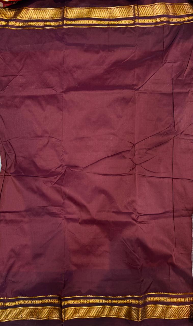 Classic Silver-Gray Gadwal Saree with Deep Wine Maroon Border