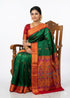 Classic Emerald Green Gadwal Silk Saree with Red Peacock Pallu - pochampallysarees.com