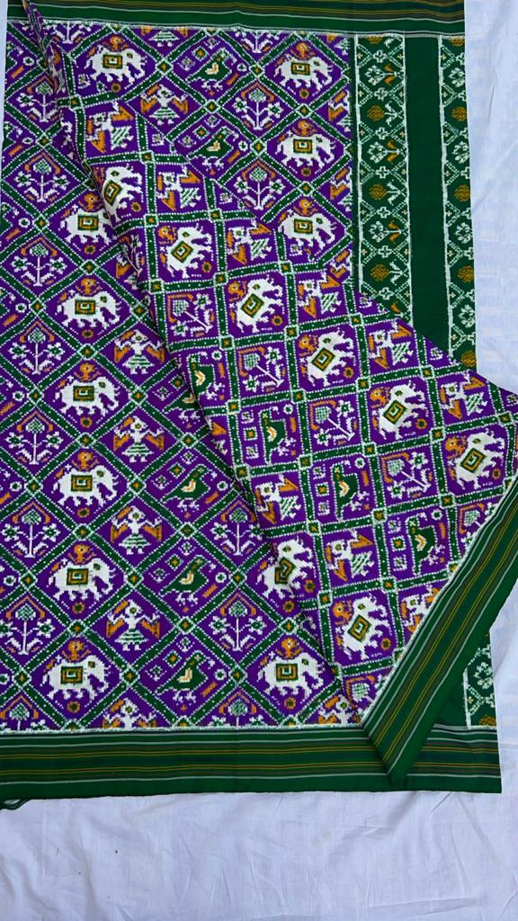 Purple &amp; Green Patola Silk Saree with Nari Kunjar Motifs | Buy Online - pochampallysarees.com