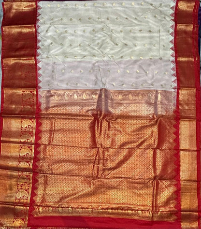 Traditional Off-White &amp; Red Gadwal Silk Saree with Skincare Combo