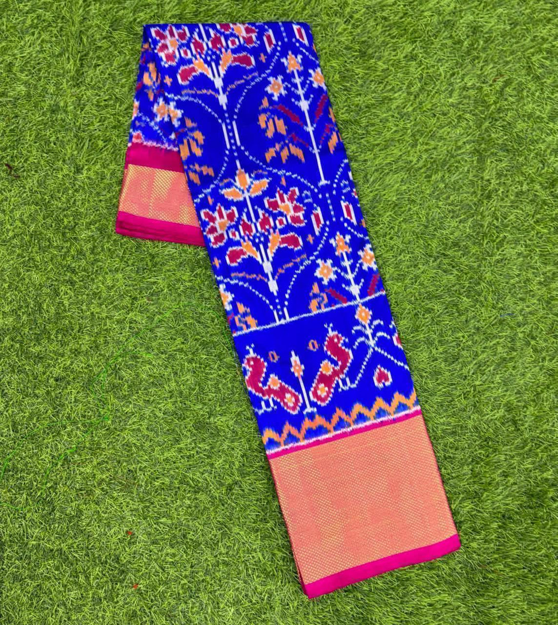 Blue And Red Ikkat Silk Big Size Lehenga (8 Years to 50 Years)with silk mark