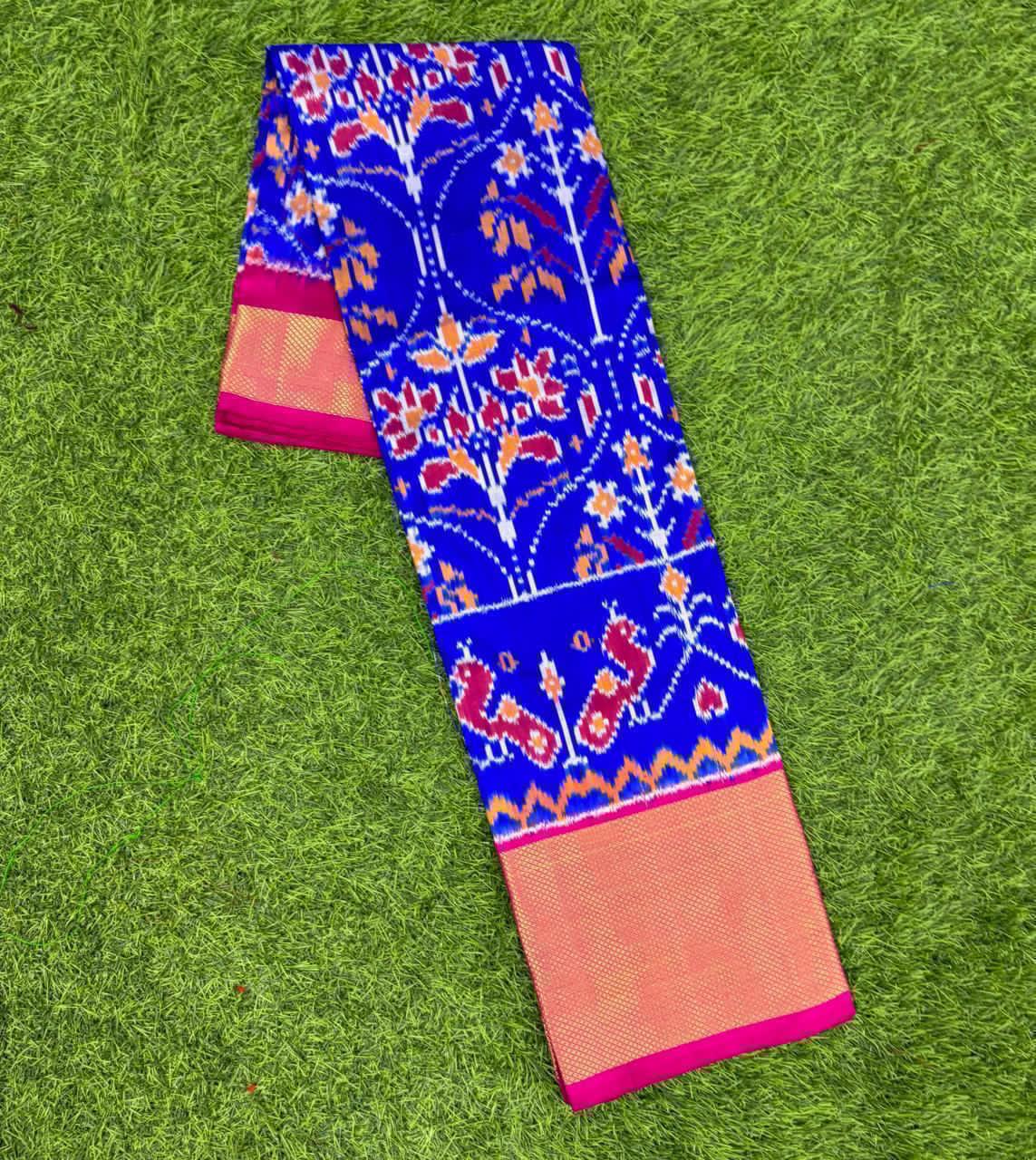 Blue And Red Ikkat Silk Big Size Lehenga (8 Years to 50 Years)with silk mark