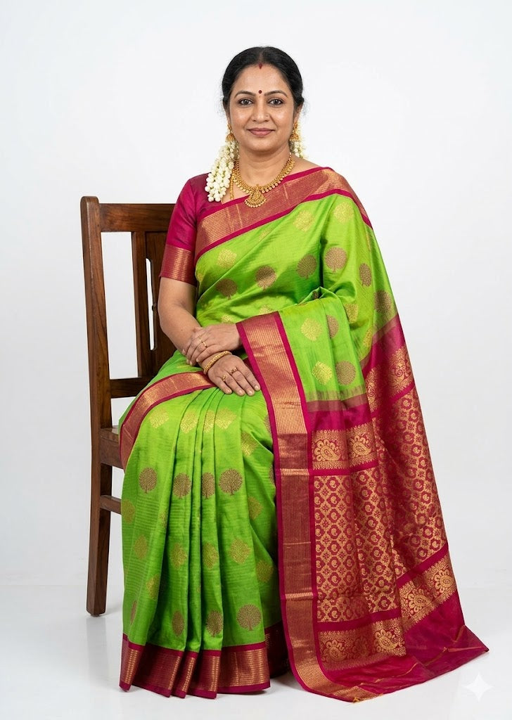 Green & Pink Kuppadam Pattu Saree