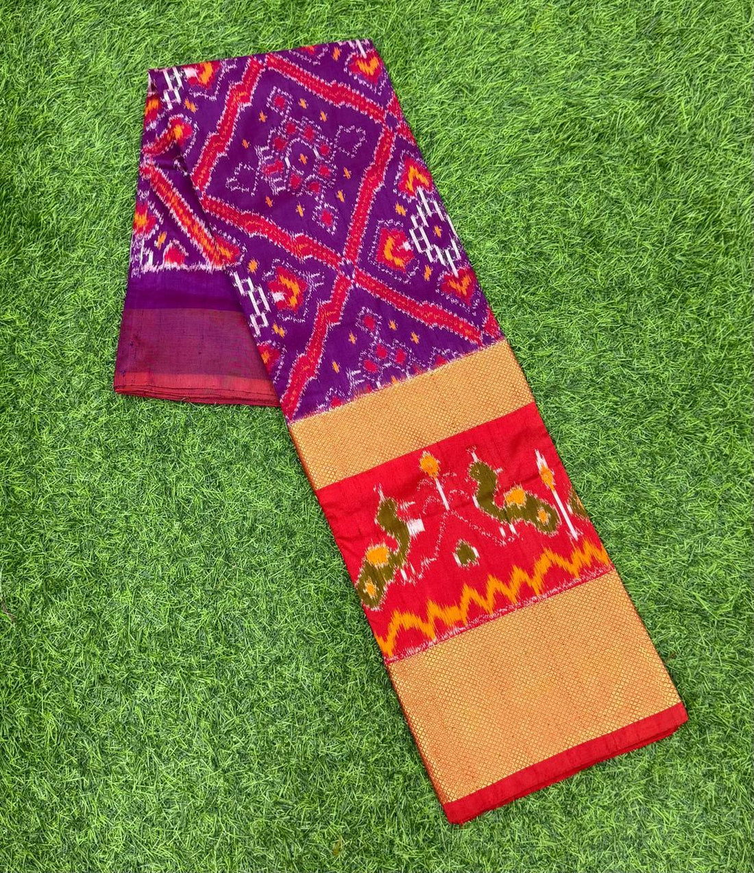Purple and Orange Ikkat Silk Big Size Lehenga (8 Years to 50 Years)with silk mark
