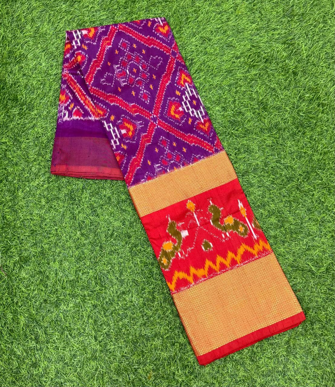Purple and Orange Ikkat Silk Big Size Lehenga (8 Years to 50 Years)with silk mark