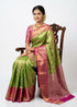 Dharmavaram Pattu Silk Saree Light Green With Purple Saree Onlin - pochampallysarees.com