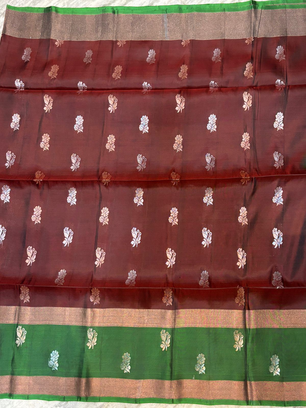 Elegant Maroon and Green Pure Soft Silk Saree with Rich Zari Pallu