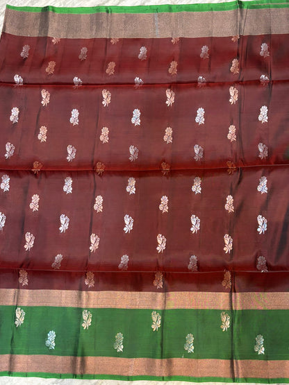 Elegant Maroon and Green Pure Soft Silk Saree with Rich Zari Pallu