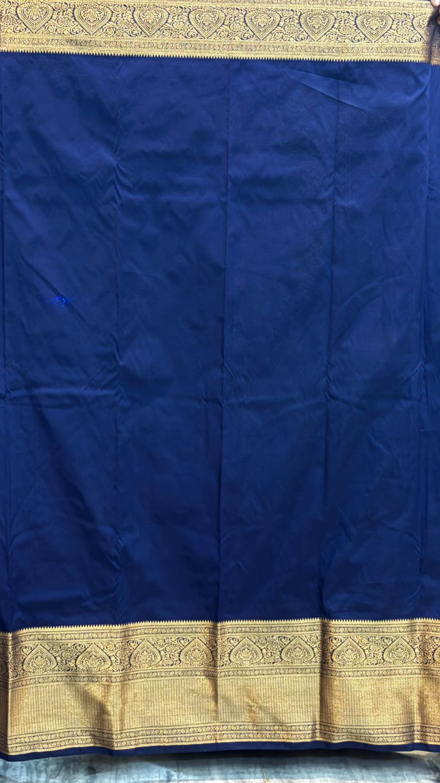 Authentic Navy Blue Dharmavaram Silk Saree with Heavy Gold Zari Border