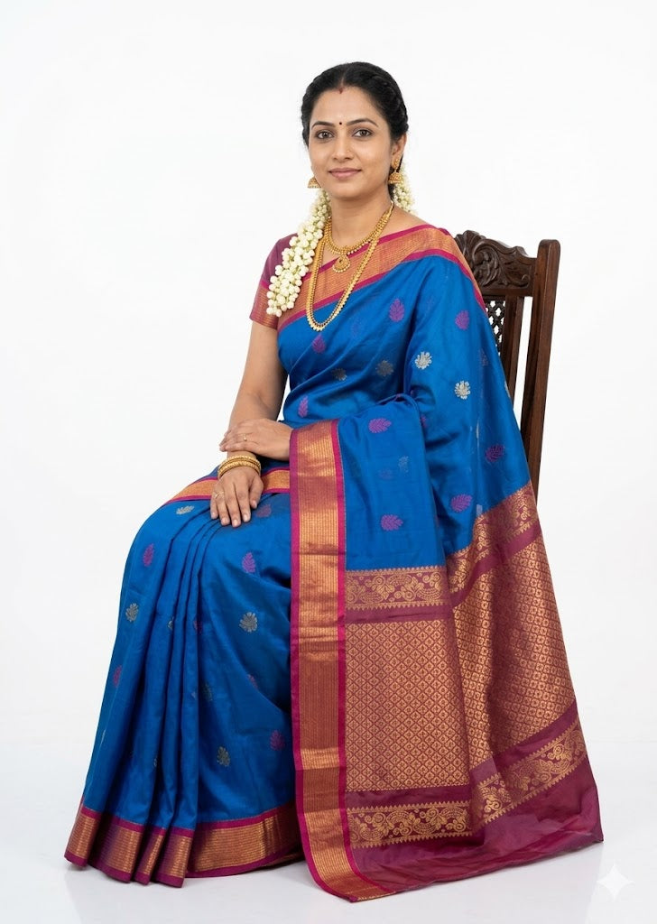 Royal Blue & Magenta Kuppadam Pattu Saree | Ethnic Silk Wear