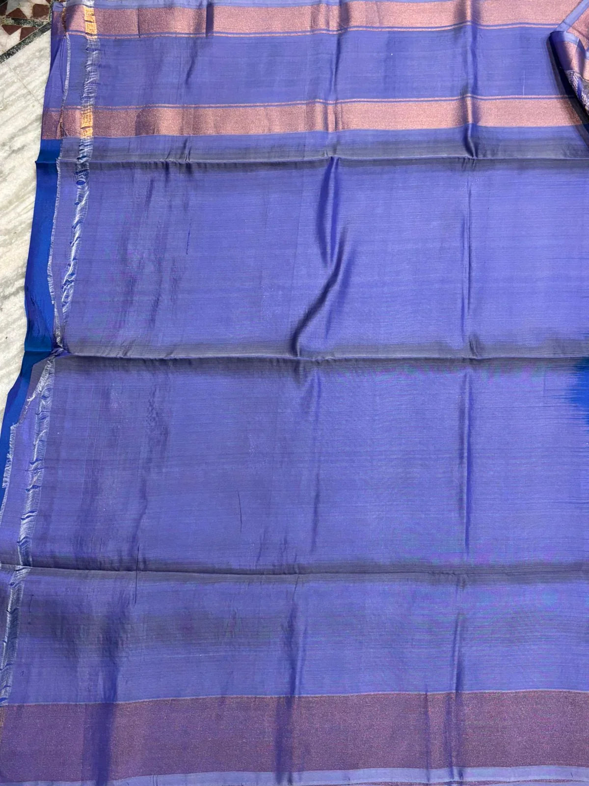 Royal Blue Silk Saree with Copper Zari &amp; Light Purple Blouse | Traditional Ethnic Wear - pochampallysarees.com