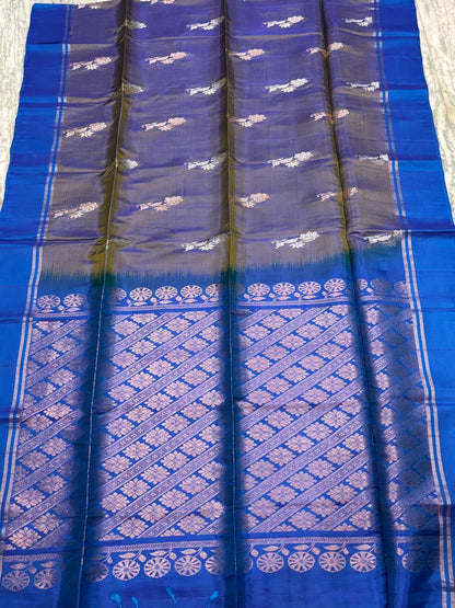Elegant Dual-Tone Pure Soft Silk Saree with Ananda Blue Border &amp; Blouse | Buy Online - pochampallysarees.com