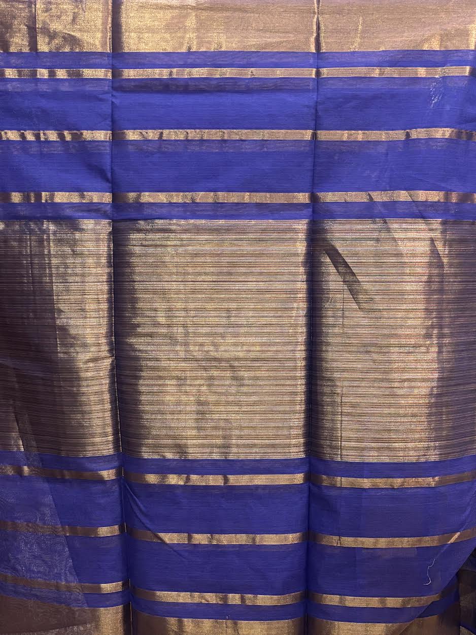 MANGALAGIRI COTTONS BODY BLUE MIDDLE TISSUE BLUE PALLU RUNNING BLOUSE - pochampallysarees.com