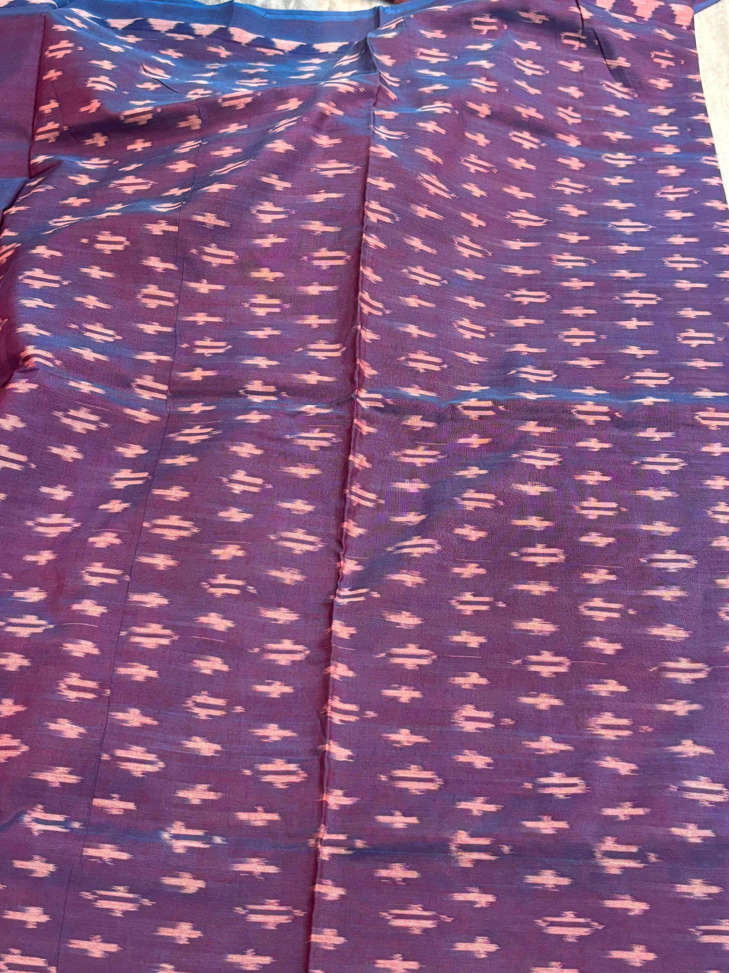 POCHAMPALLY IKKAT COTTON RED BODY BORDER PURPLE SARI PURPLE BLOUSE - pochampallysarees.com