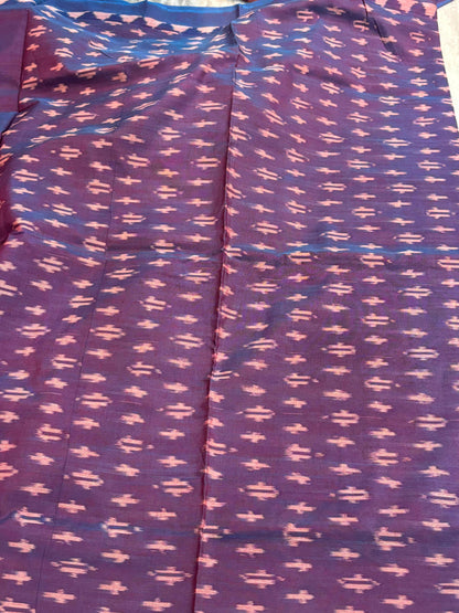 POCHAMPALLY IKKAT COTTON RED BODY BORDER PURPLE SARI PURPLE BLOUSE - pochampallysarees.com