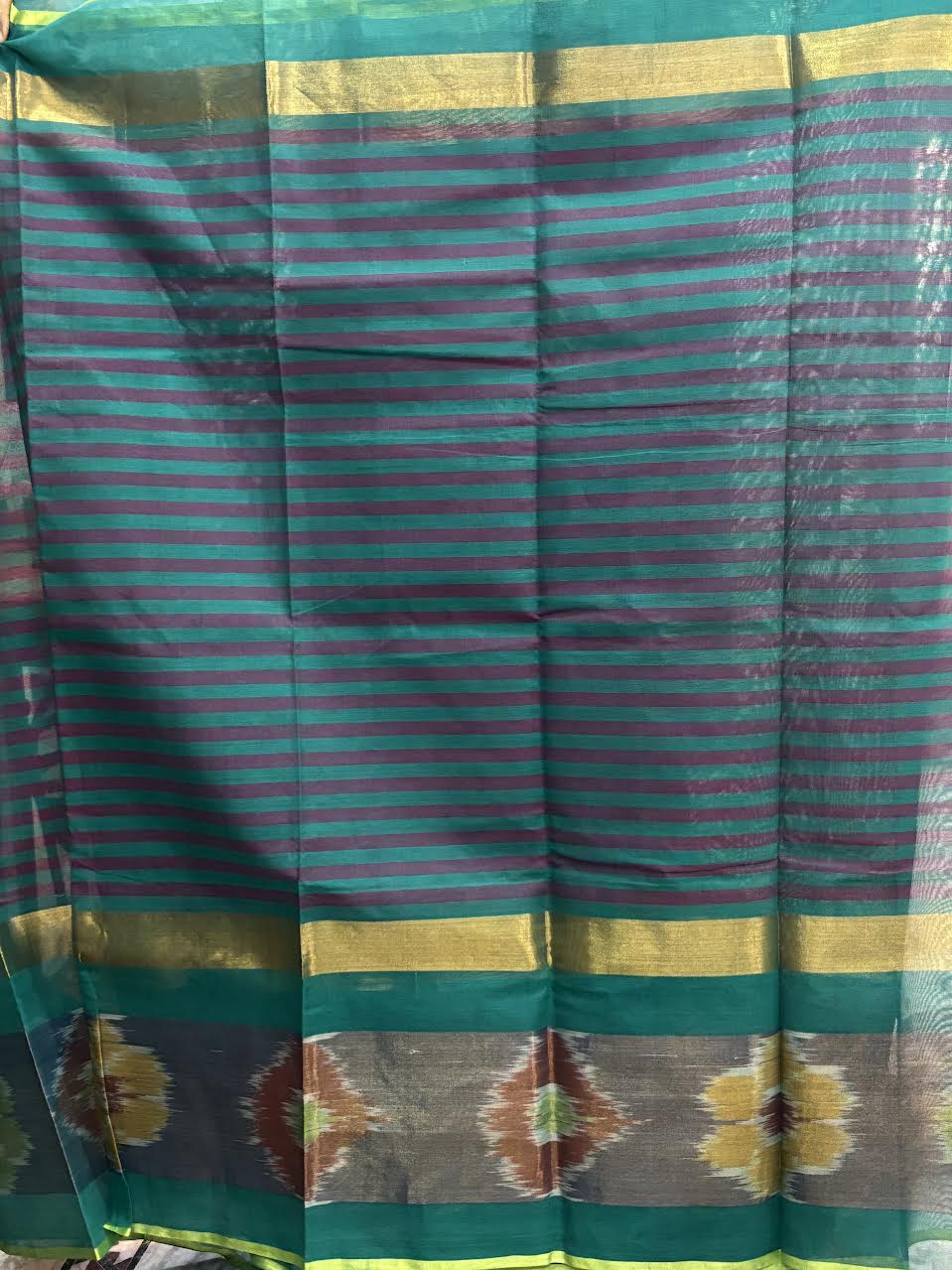 MANGALAGIRI COTTONS BODY BLUE CHOCOLATE BORDER IKKAT RUNNING BLOUSE - pochampallysarees.com