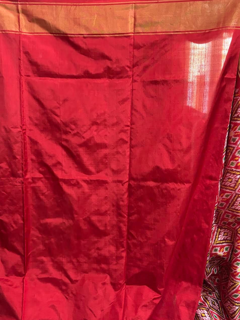 Designer Pochampally Ikat Silk Patola Red Sari