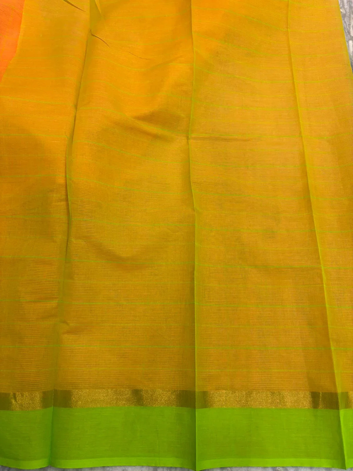 MANGALAGIRI COTTONS BODY ORANGE CHECKS DESIGNER BORDER ZARI PALLU AND BLOUSE RUNNING