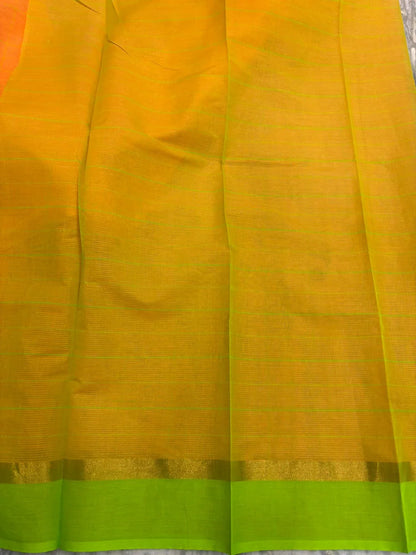MANGALAGIRI COTTONS BODY ORANGE CHECKS DESIGNER BORDER ZARI PALLU AND BLOUSE RUNNING