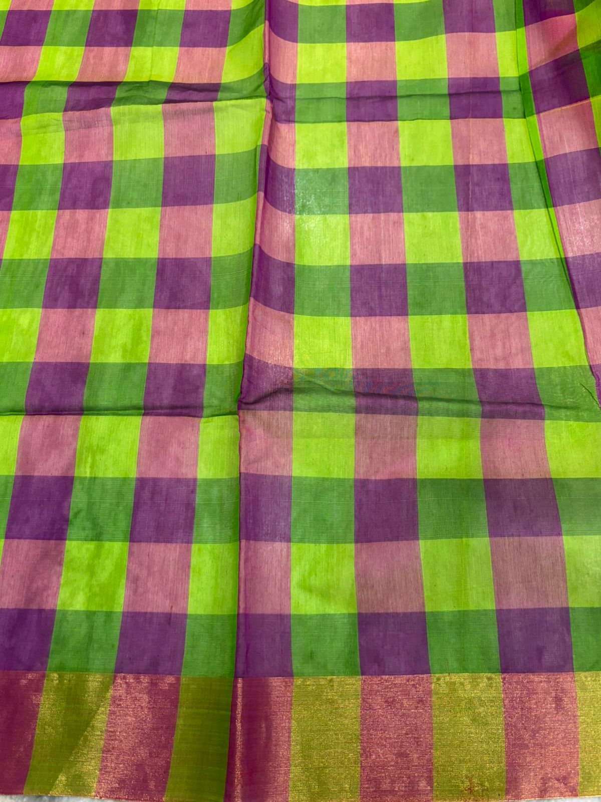 POCHAMPALLY IKKAT SICO GREEN CHECKS SARI - pochampallysarees.com