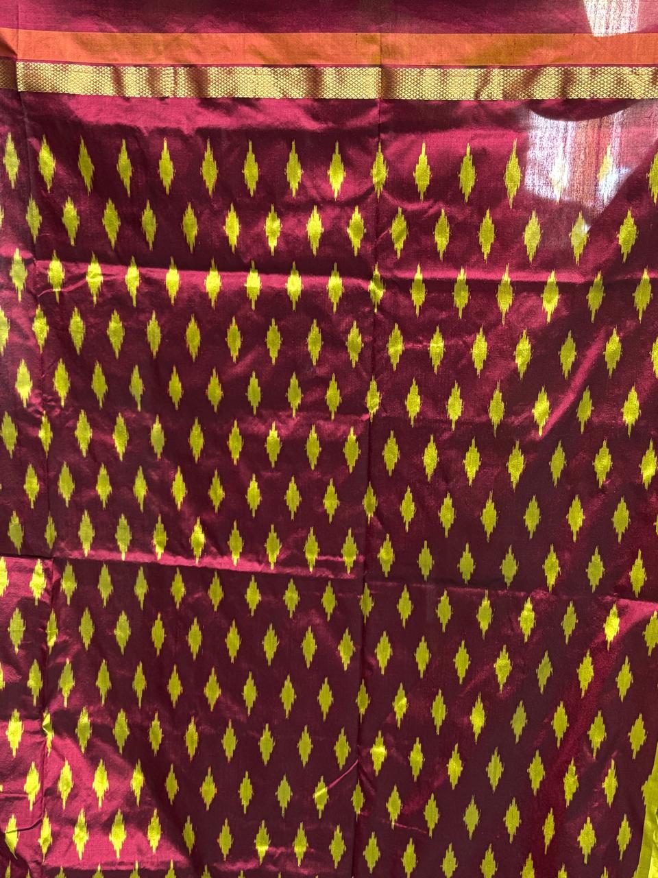 Semi Pochampally Ikat Silk Silver White Maroon Sari