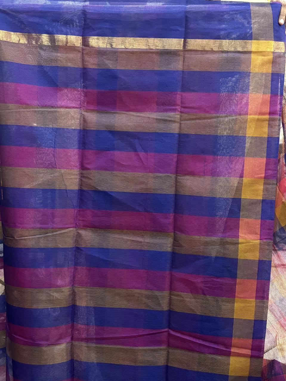 MANGALAGIRI COTTONS BODY BLUE PINK AND BROWN CHECKS PALLU AND BLOUSE CHECKS - pochampallysarees.com