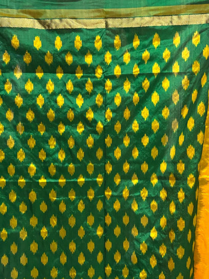 Pochampally Ikat Silk yellow Green Sari