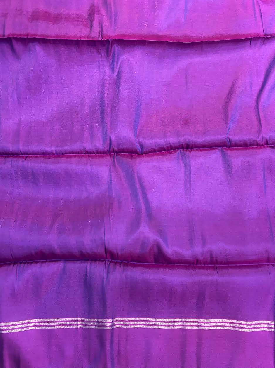 PURE SOFT SILK SAREE BLUE AND PURPLE WITH ALLOVER BUTTI DESIGN WEAVES IN BORDER AND PALLU TISSUE STYLE - pochampallysarees.com
