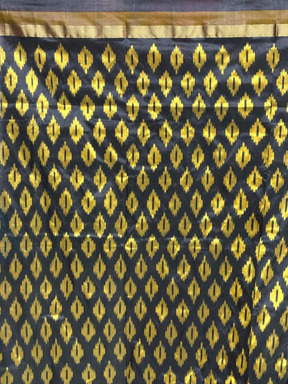 Pochampally Ikat Silk Black Yellow