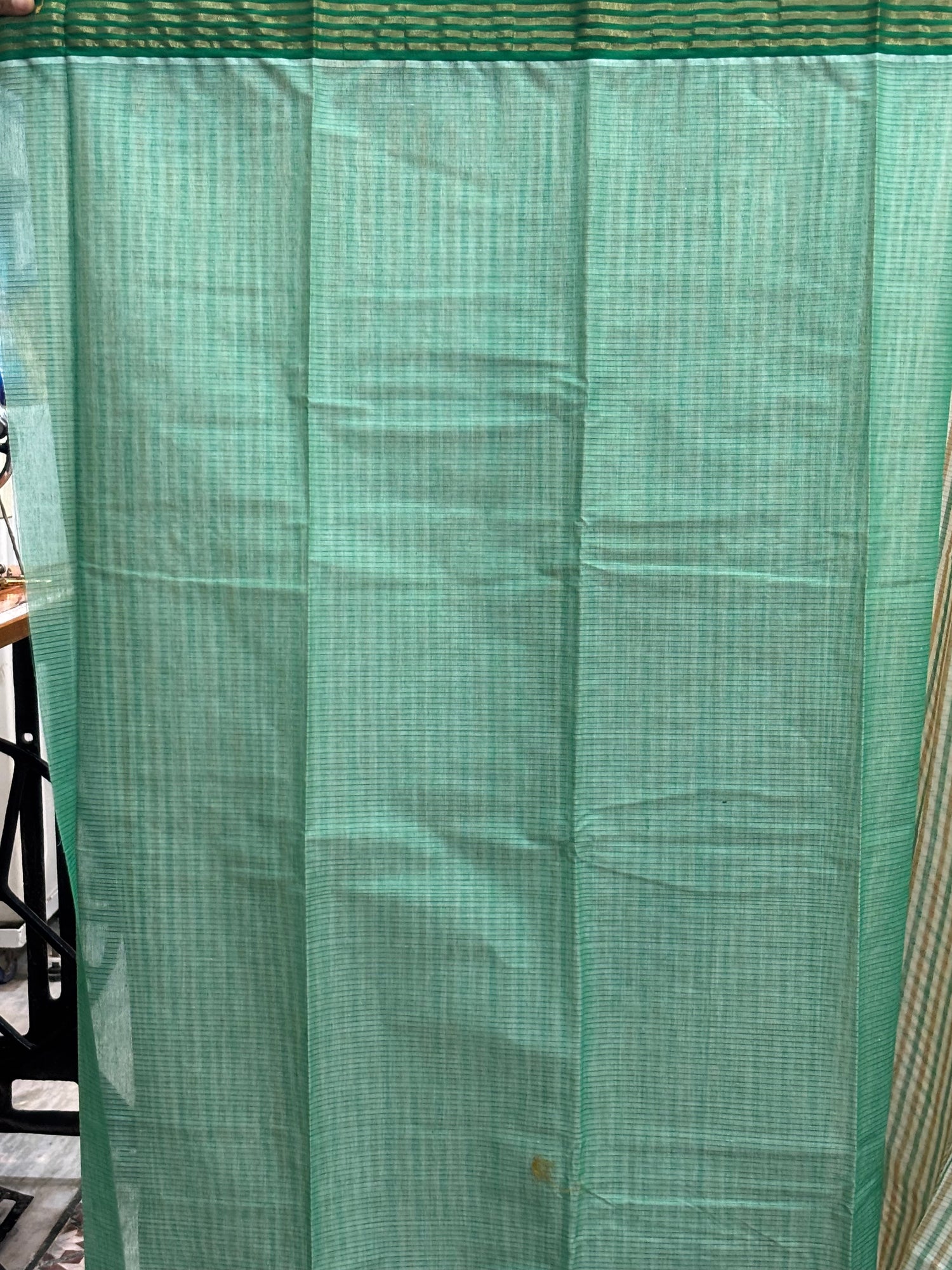 MANGALAGIRI COTTONS BODY GREEN WHITE CHECKS BORDER GREEN PALLU AND BLOUSE CHECKS - pochampallysarees.com