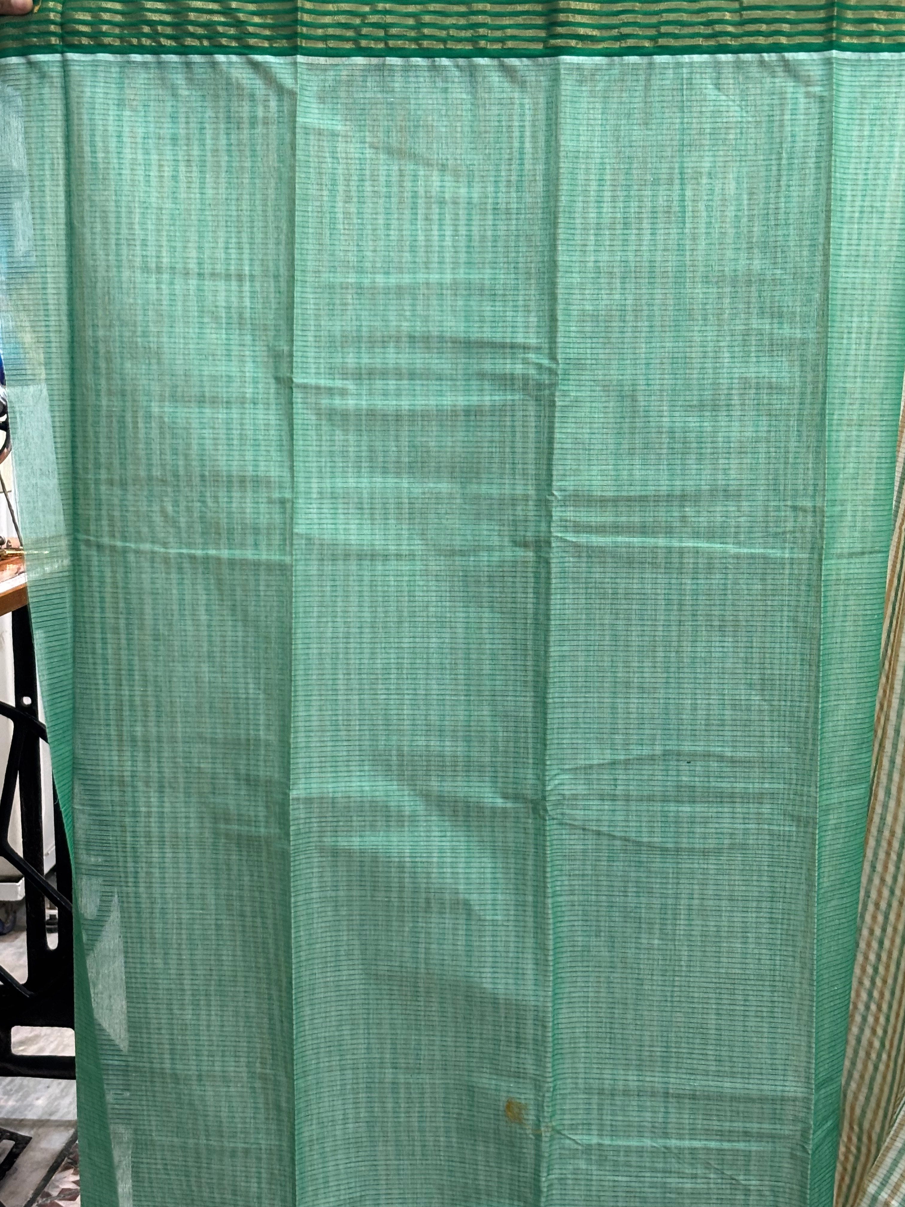 MANGALAGIRI COTTONS BODY GREEN WHITE CHECKS BORDER GREEN PALLU AND BLOUSE CHECKS - pochampallysarees.com